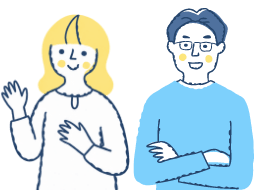 笑顔で手を振るふたりのイラスト