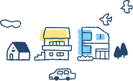 街の中から支援制度を探すイラスト