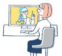 オンライン（Zoom）で相談する様子のイラスト