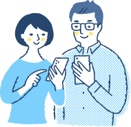 スマートフォンで申込み方法を確認するふたりのイラスト